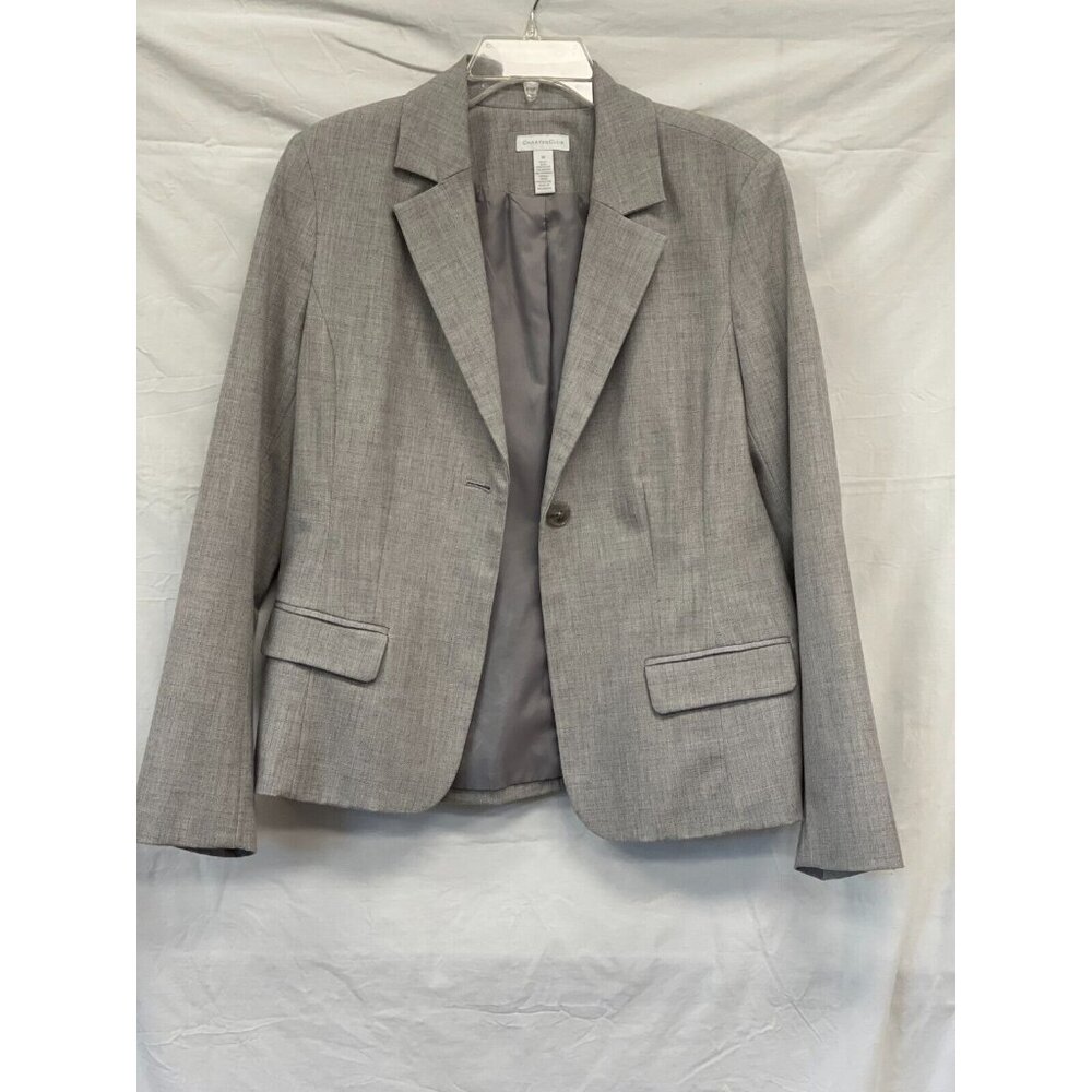 Charter Club Womens Gray One Button Blazer Suit Sz 10 Long Sleeve Office Formal